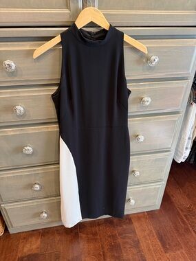 White House Black Market Black Midi Sheath Dress with White Side Panel